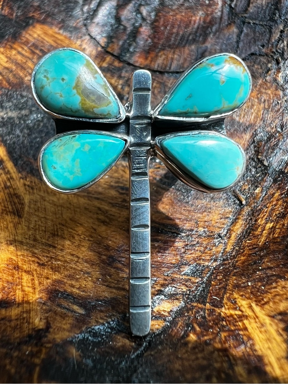 Sterling Silver Kingman Turquoise Dragonfly Ring Size 8 | Southwestern